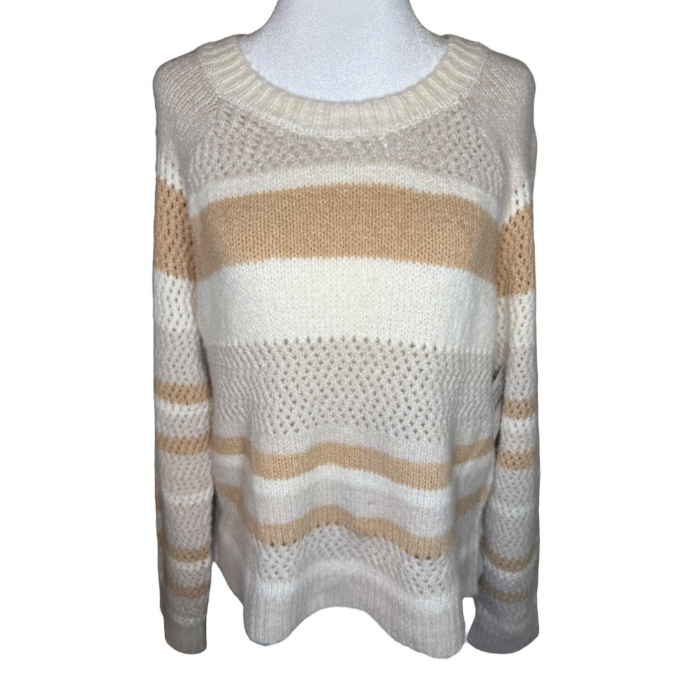 Women’s Cream and Tan Striped Knit Sweater